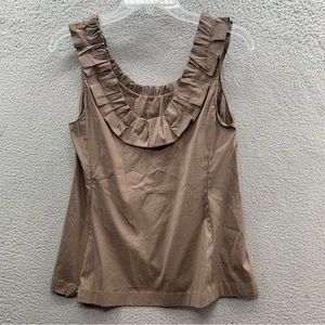 Ann Taylor NWT Top Blouse Women Size 6 Beige Sleeveless Round Neck Ruffle Trim